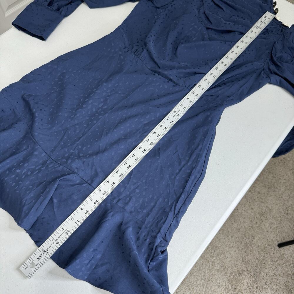 Aqua Womens Dress M Blue Pearl Button Shoulder Satin‎ Mock Neck Cocktail Retro - Picture 7 of 11